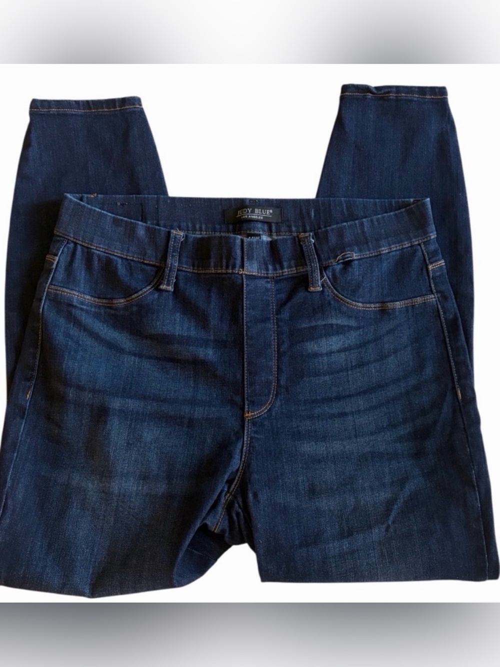 Judy Blue Pull On Ankle Jeans Tapered Leg Size 14W Medium Wash Stretch